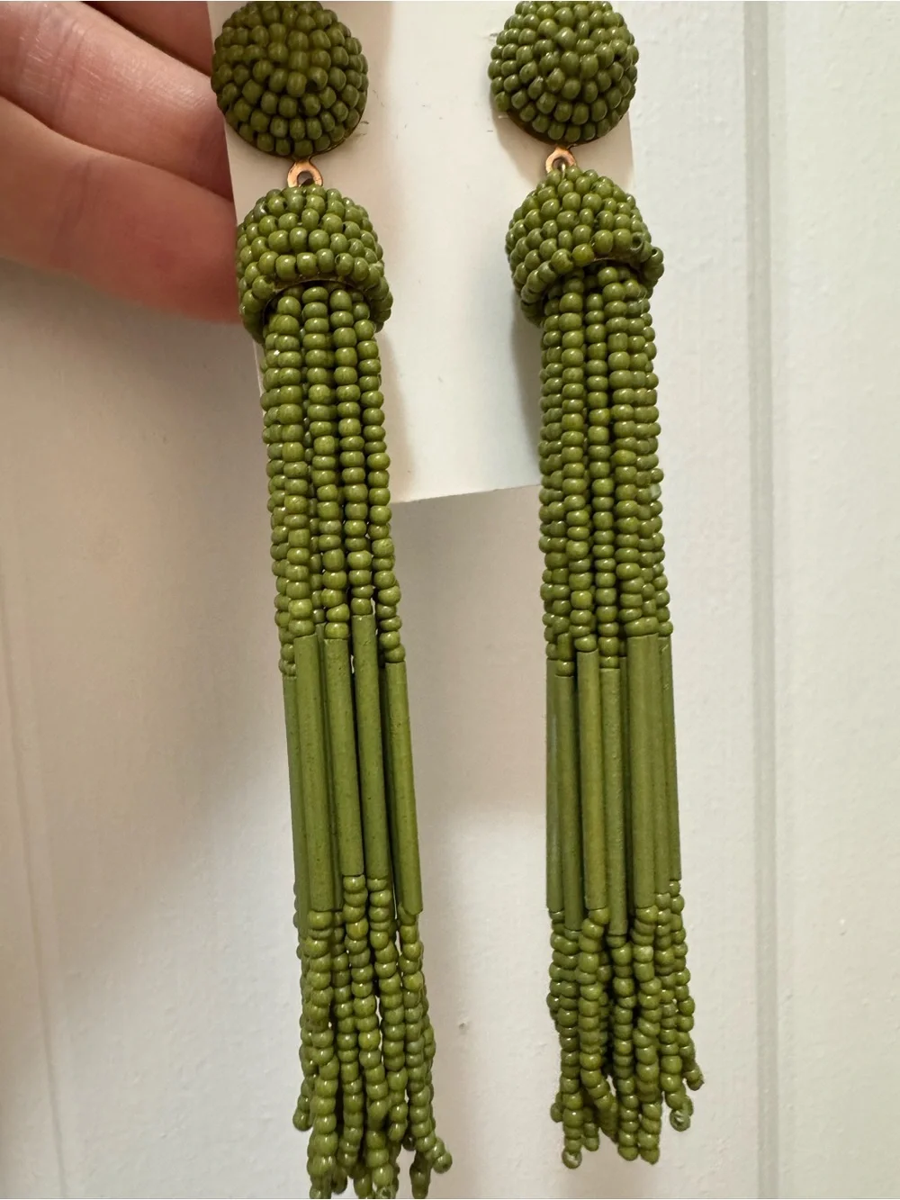 Francesca's Olive Beaded Tassel Drop Earrings - Picture 2 of 3